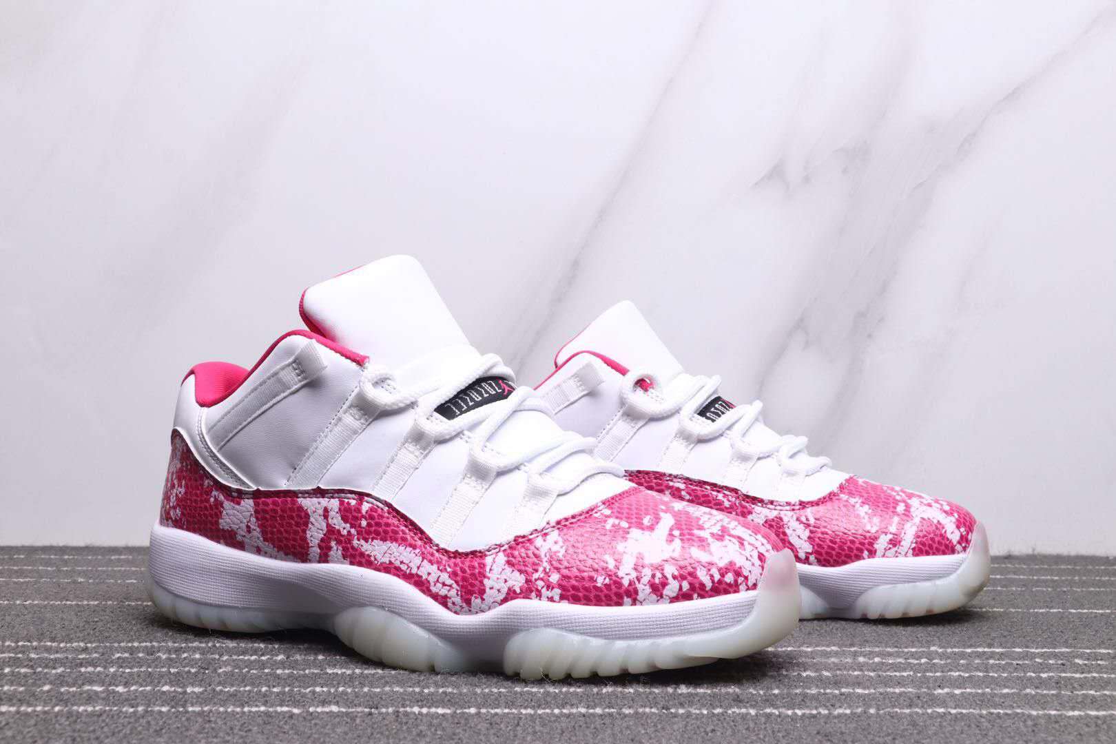 2019 Women Jordan 11 Low White Pink SnakeSkin Shoes
